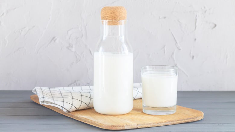 Milk jar on table 