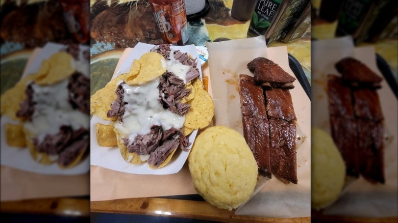 ribs, nachos, and biscuit