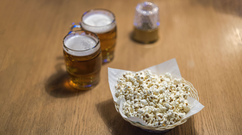 beer pints with popcorn