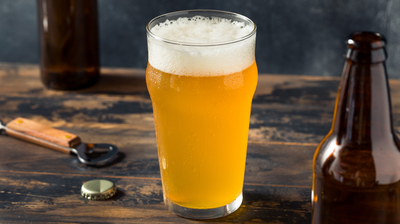 A cold, refreshing farmhouse ale in a pint glass