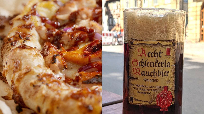 BBQ chicken pizza with smoked beer