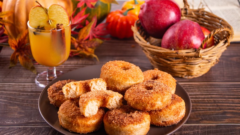 apple cider donuts with a beverage