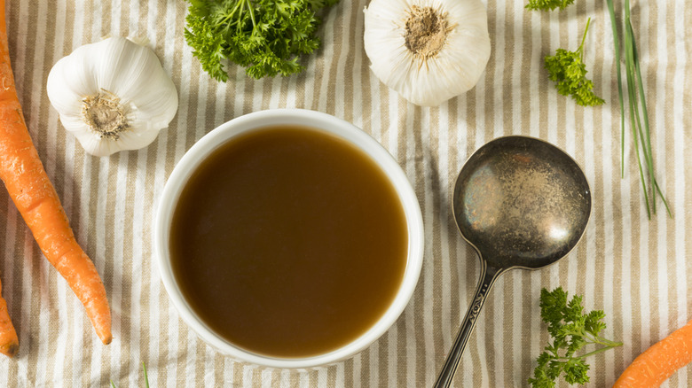 Beef broth, garlic, and carrots