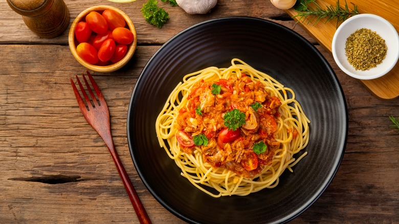 Spaghetti and canned fish