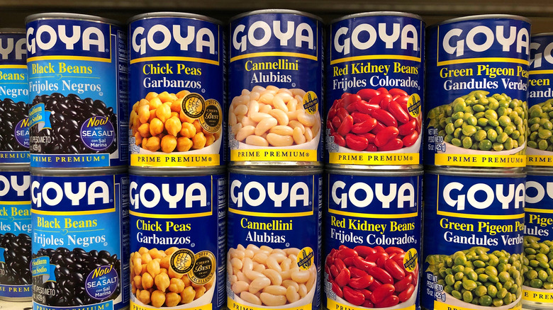 Cans of Goya beans