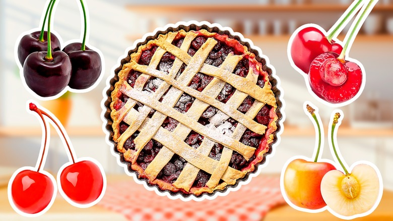 Cherries with pie in center