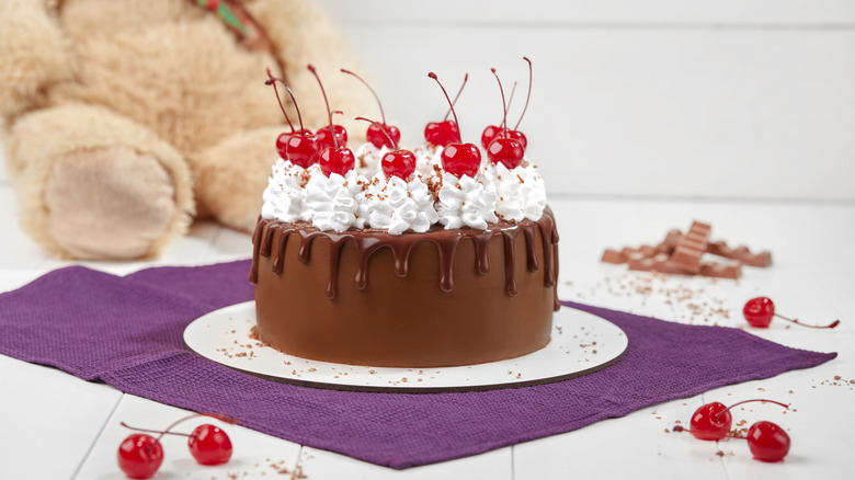 Maraschino cherries on cake