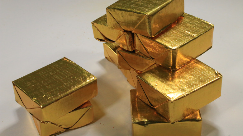 bouillon cubes in gold paper