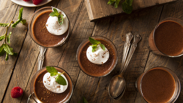 Mousse with whipped cream and mint