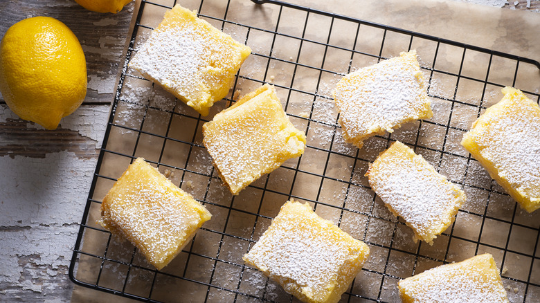 lemon bars on a cooling rack