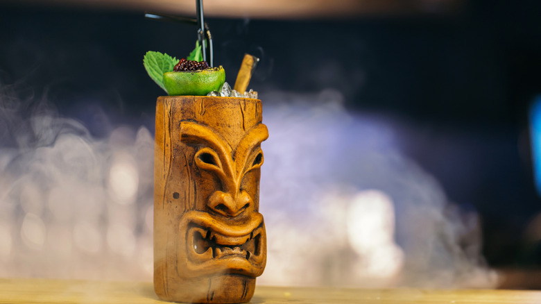 Tiki cocktail in decorative mug