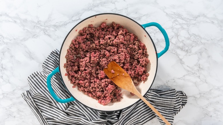 Ground beef in Dutch oven