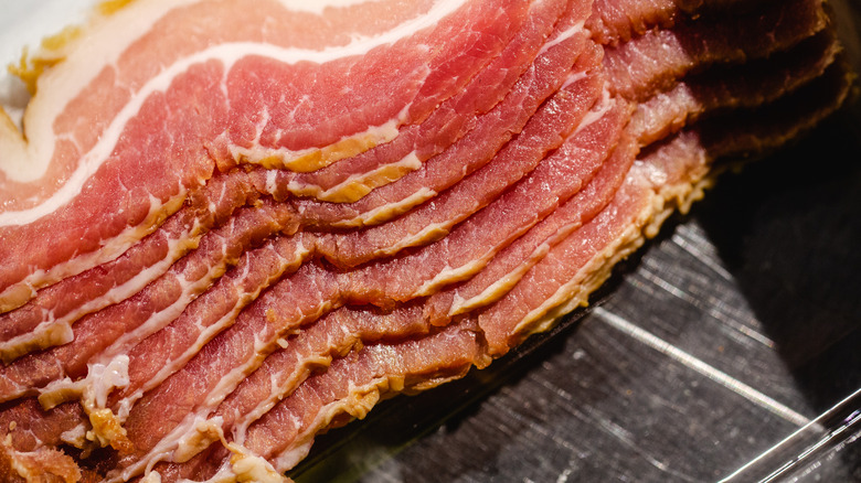 raw bacon close up