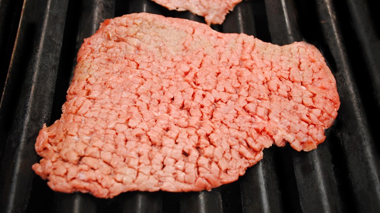 Close-up of raw cube steaks