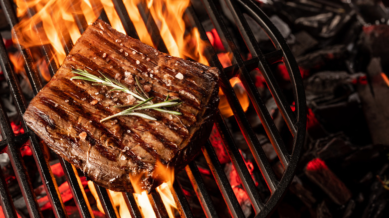 Lamb sirloin on a grill