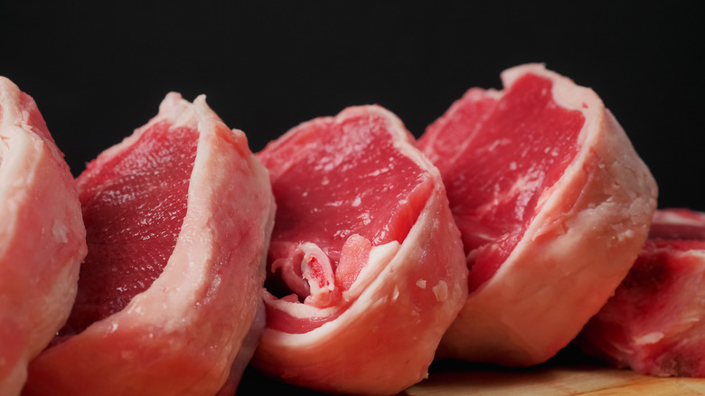 slices of raw lamb loin chops