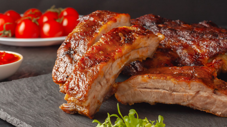 Ribs, tomatoes, and greens