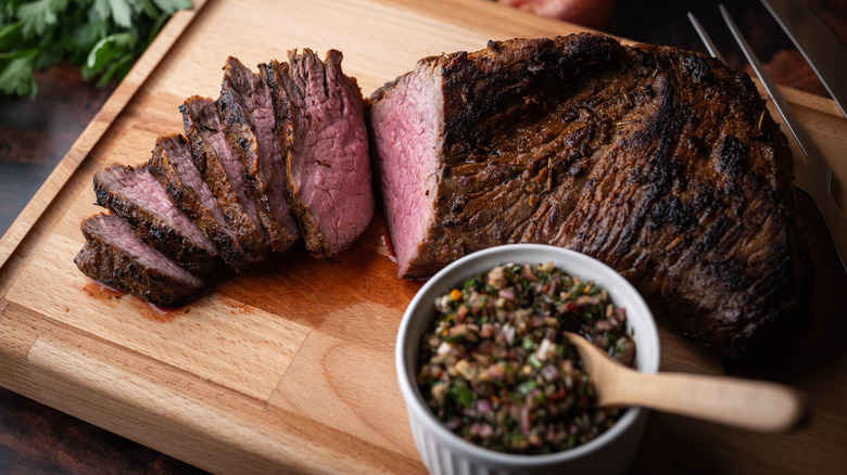 sliced tri-tip with chimichurri