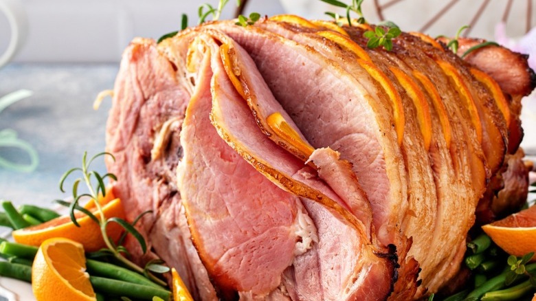 Spiral cut ham with orange and thyme