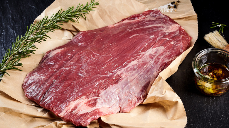 Raw, lean flank steak