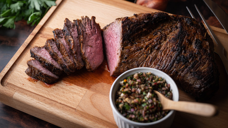 cooked tri-tip steak chimichurri sauce