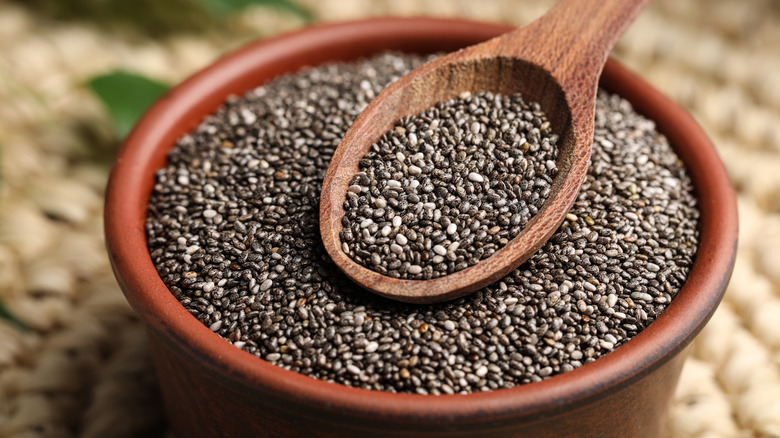 Spoon holding chia seeds 