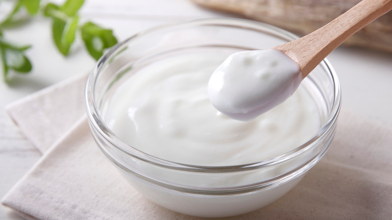 Yogurt in glass bowl 