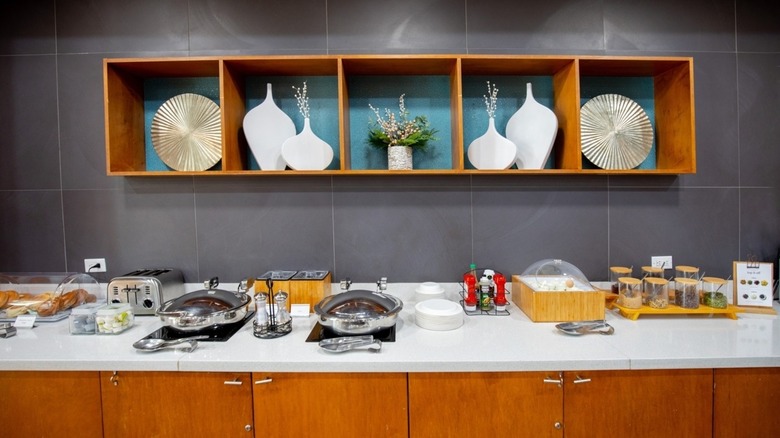 Breakfast buffet spread at hotel