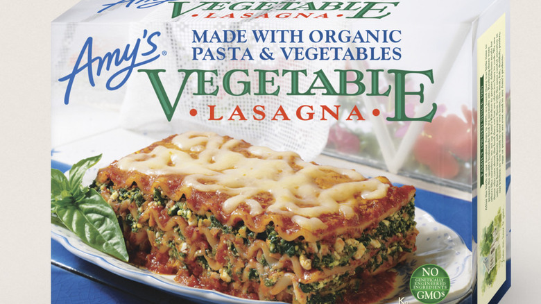 box of Amy's frozen vegetable lasagna