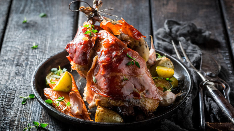 roasted pheasant wrapped in bacon