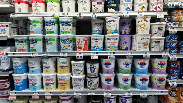 store aisle filled with greek yogurt