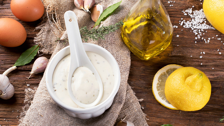 Aioli in white bowl 