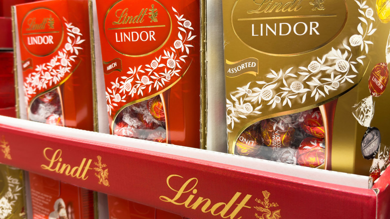 Lindt Lindor truffle packages on store shelf