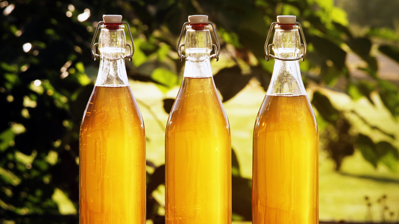 Three mead bottles.