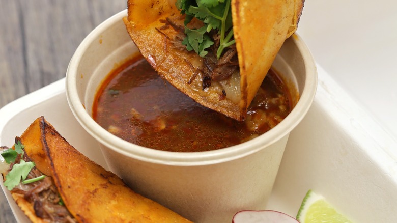 birria taco in tortilla