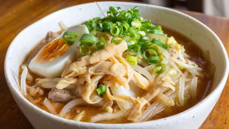 close up bowl of miso ramen