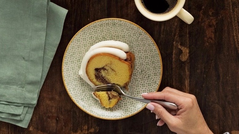 Piece of marble Bundt cake