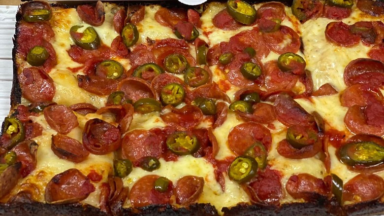 Detroit-style pizza with pepperoni