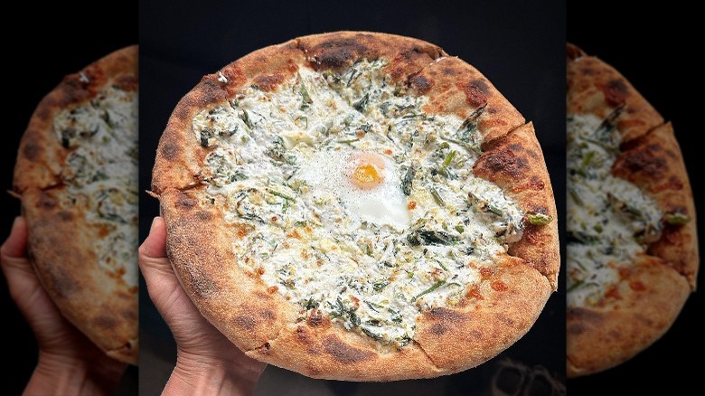 Pizza with a fried egg