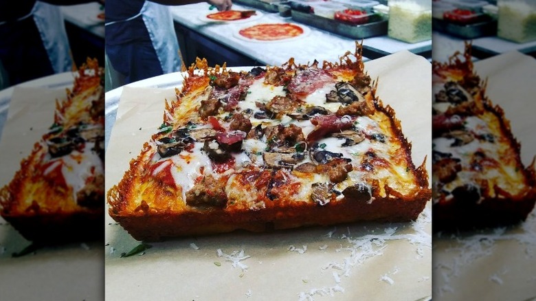 Pizza square with mushrooms