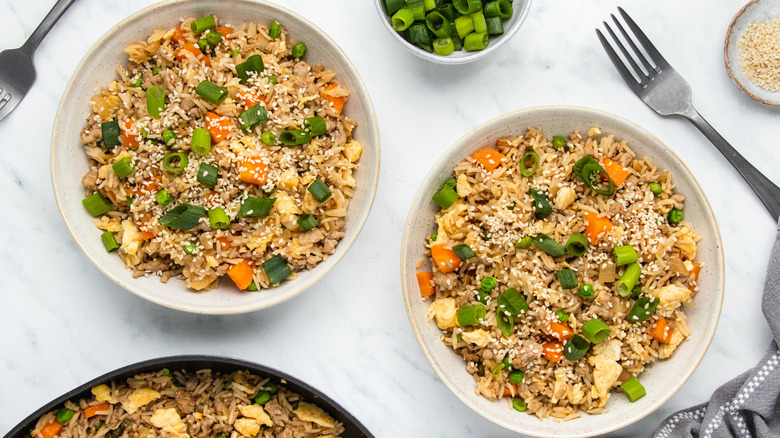 Bowls of pork fried rice