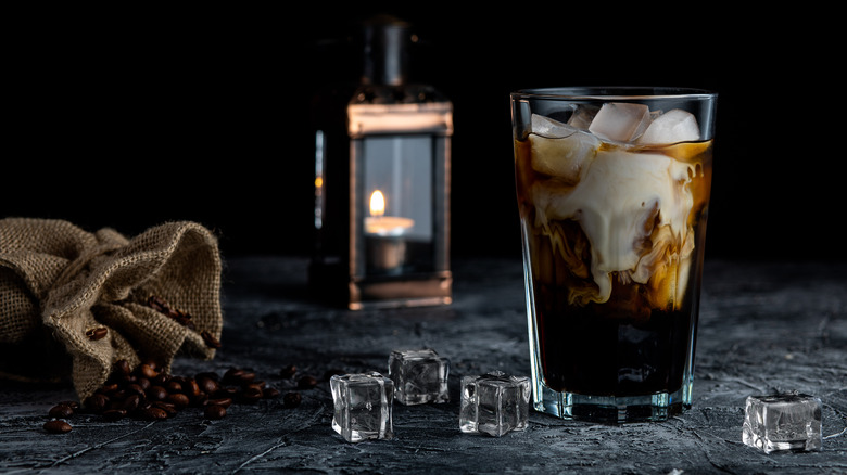 Cold brew against a black background