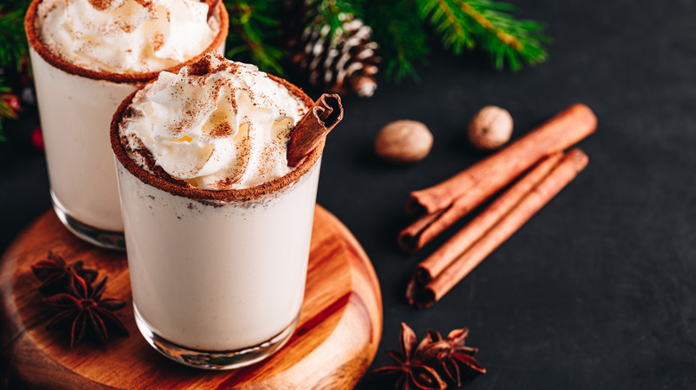 traditional spiked holiday eggnog with cinnamon