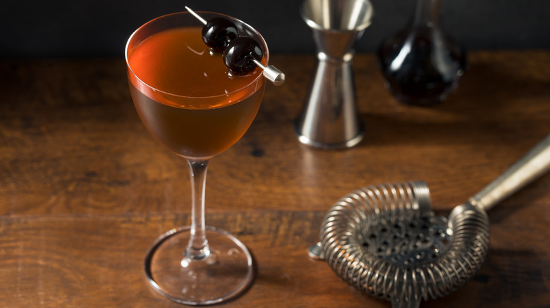 Rob Roy cocktail with cherry garnish