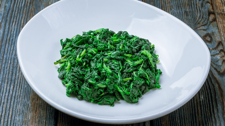 A bowl of steamed spinach