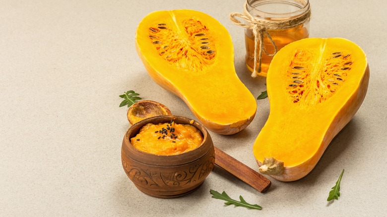 Butternut squash puree with two halves