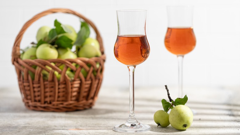 Two glasses of apple calvados