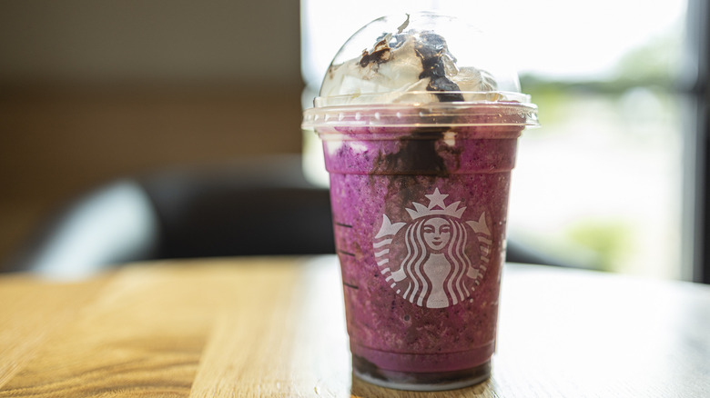 Pink frappuccino with mocha drizzle