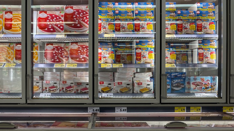 Frozen cakes at grocery store