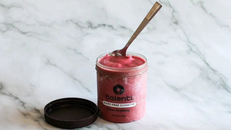 Talenti raspberry sorbet with spoon